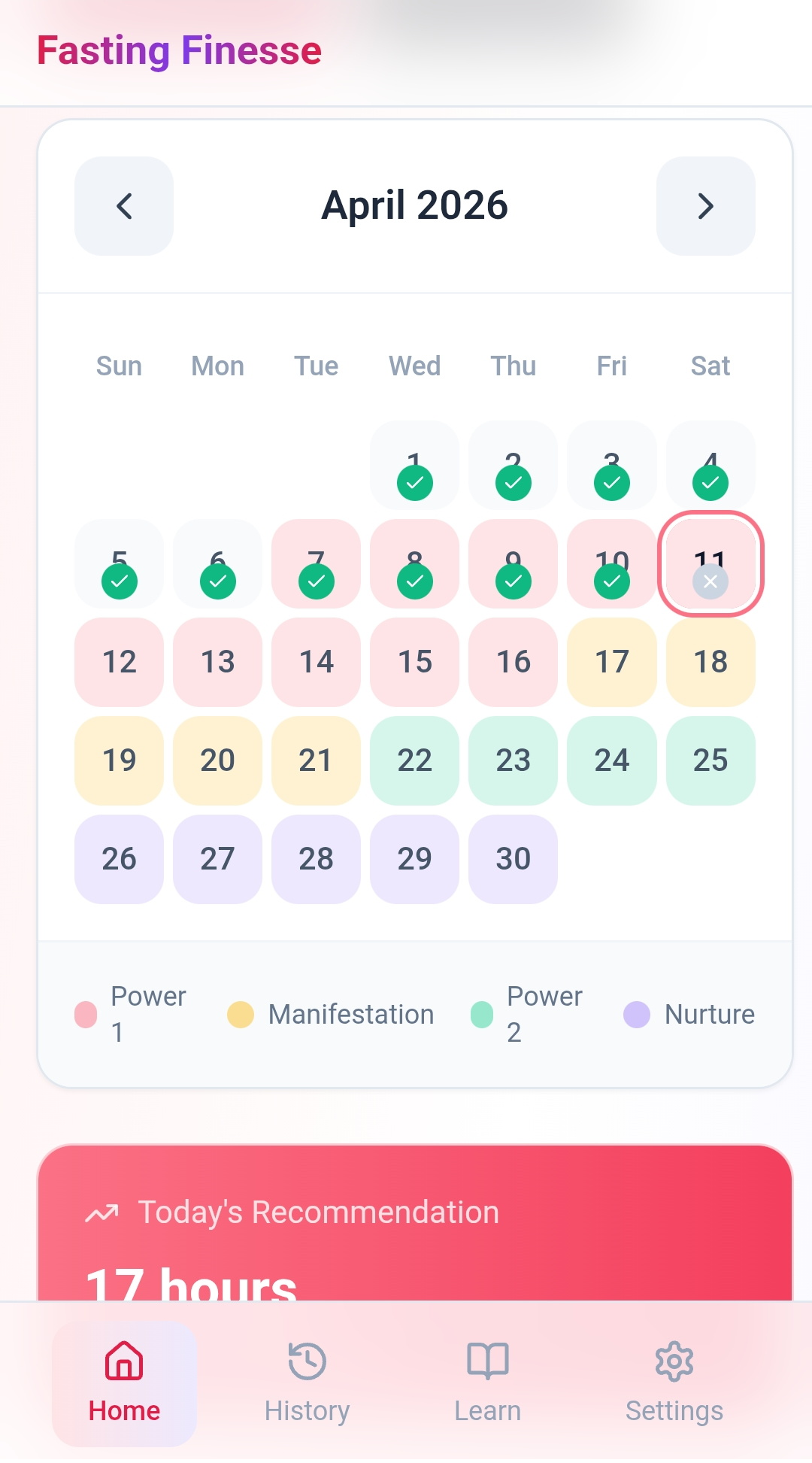 calendar Phase calendar, colour coded for easy reference