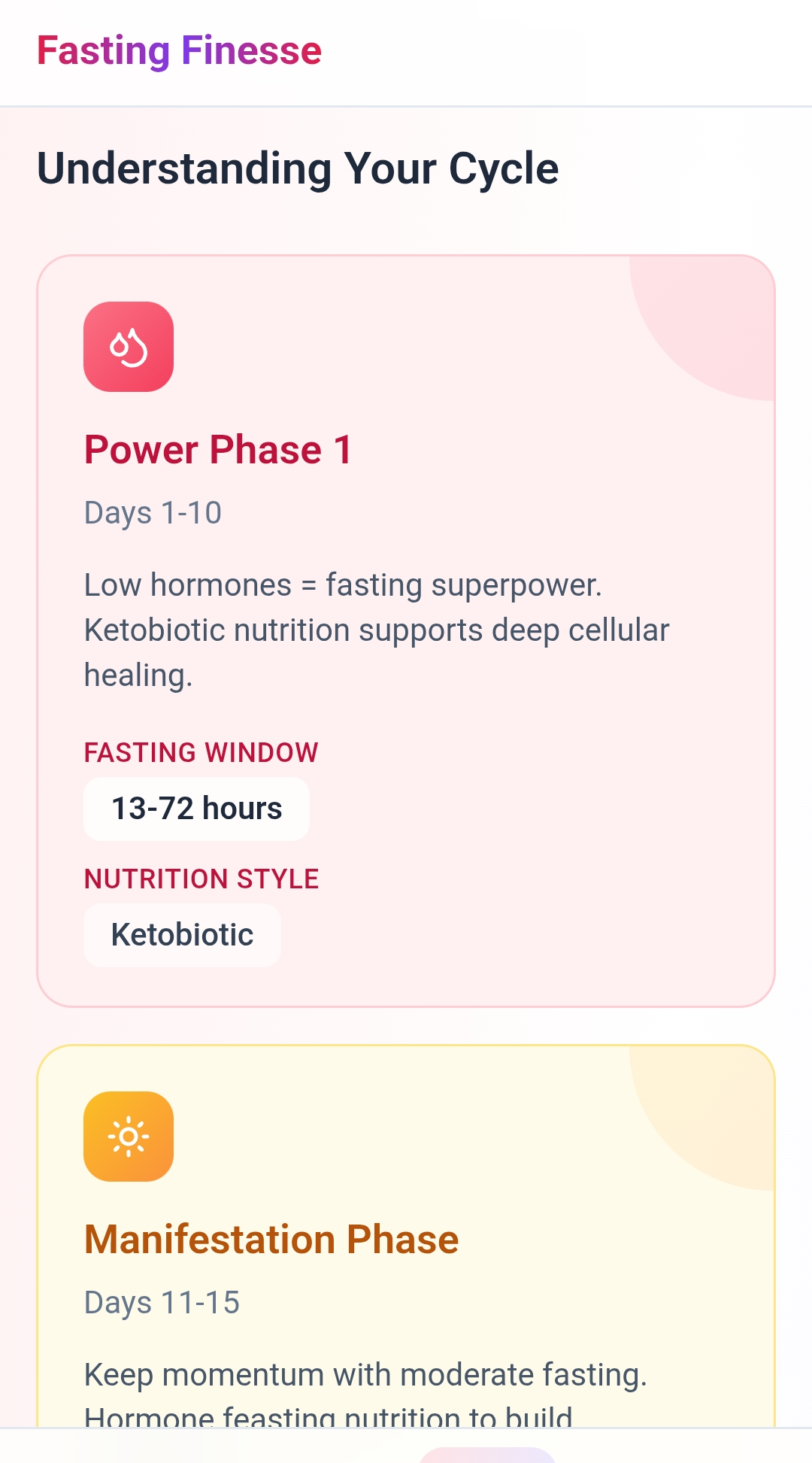 phase Phase information for intermittent fasting in Fasting Finesse